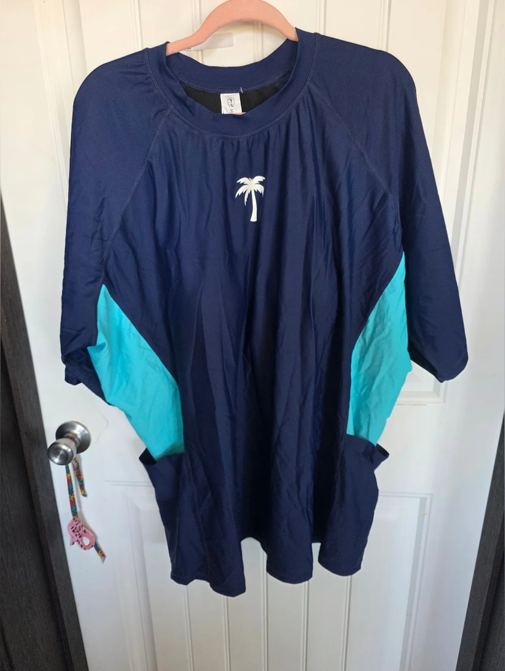 Halcurt Navy & Aqua Long Sleeve Swim Top with Palm Logo 4x - Picture 5 of 8